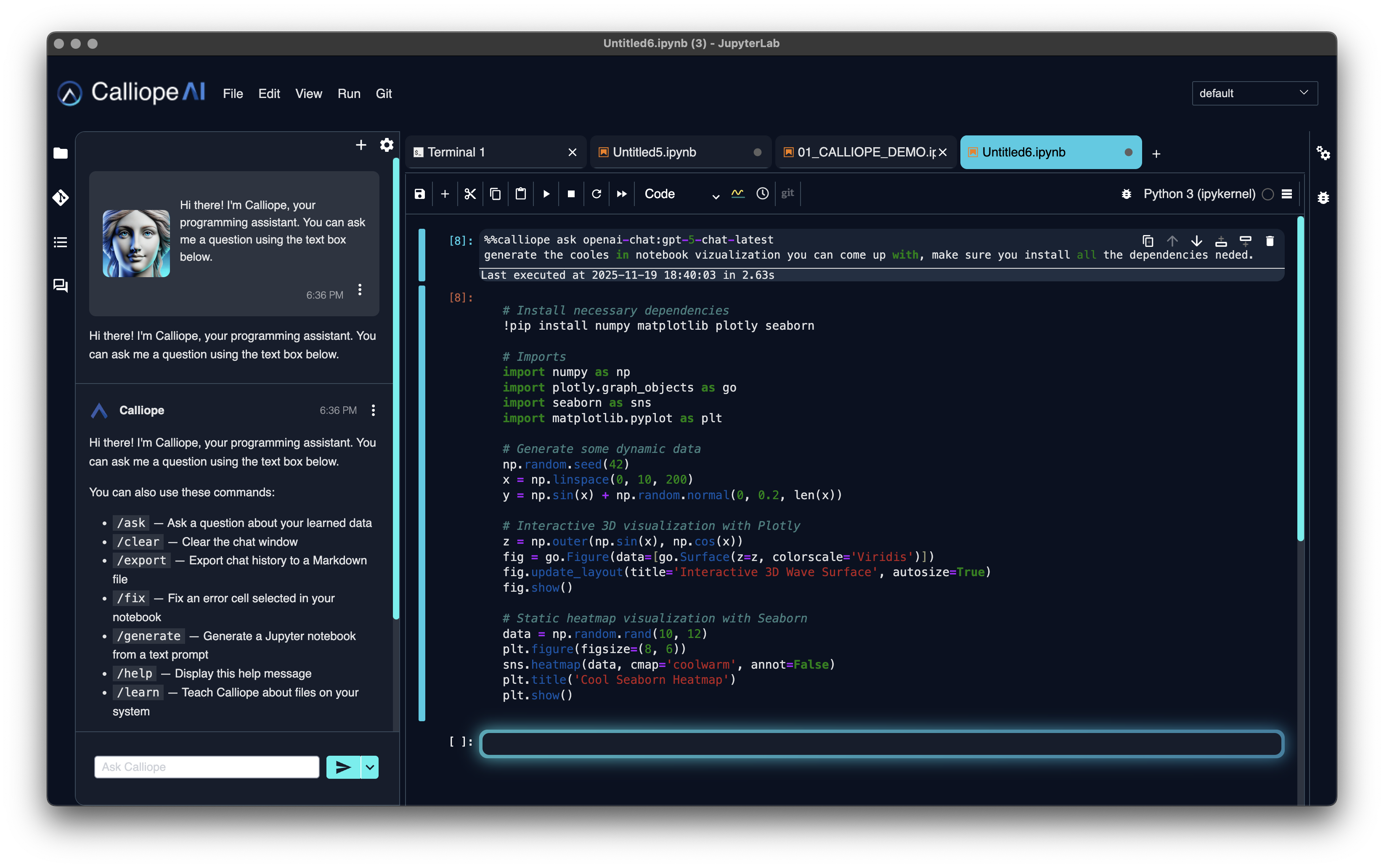 Calliope chat assistant in JupyterLab